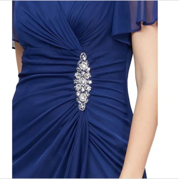 Alex Evening Women's Embellished Flutter-Sleeve Gown - Electric Blue NWT - Picture 3 of 4